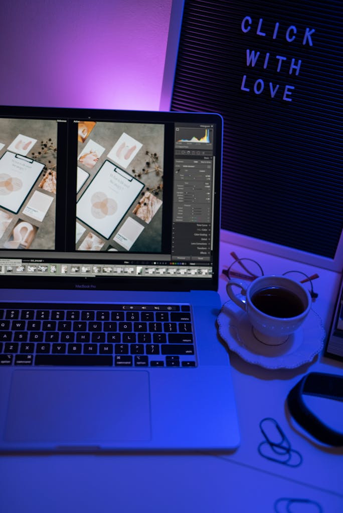 A Workspace with a Laptop and Letter Board